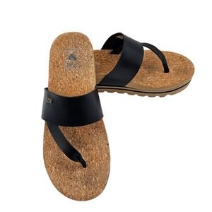 Reef Cushion Sol Hi Black Tan Cork Platform Sandals Womens Flip Flops